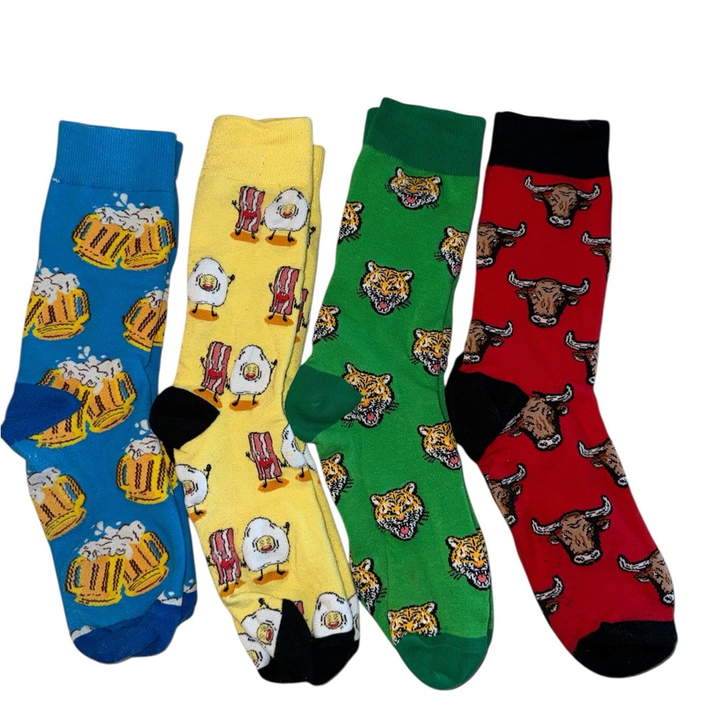 Colorful Patterned Set Of 4 Men's Socks, Sizes 8-12